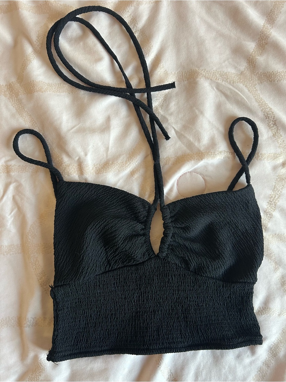 OAK + FORT Black Textured Crop Top with Tie Straps